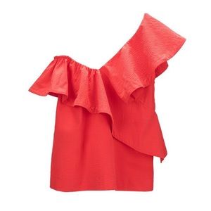 Cuyana Seersucker Flounce Top